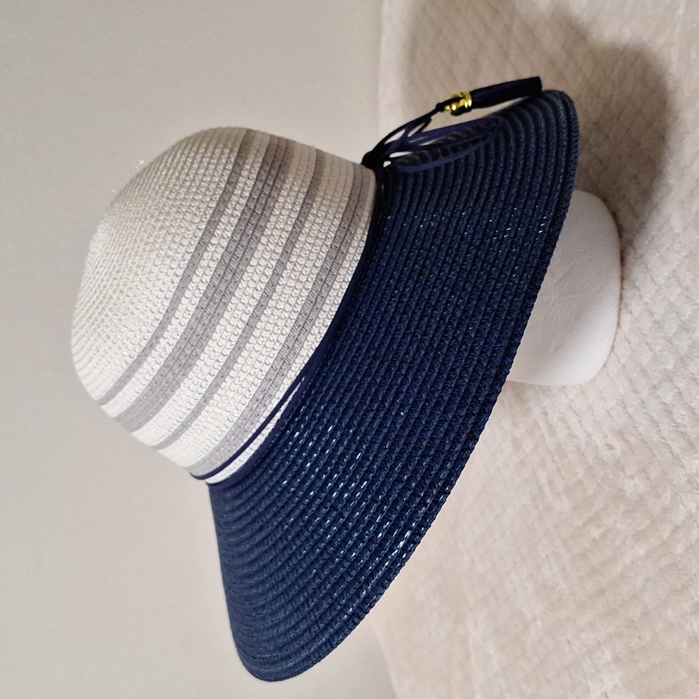 Navy and White Striped Women's Sun Hat - Picture 2 of 3